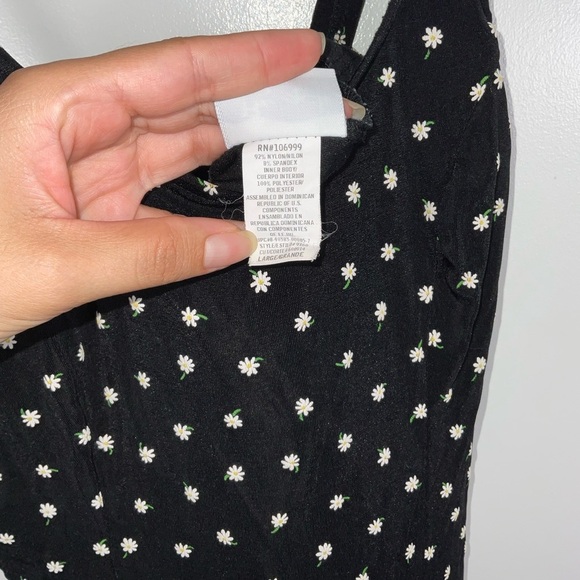 Beach Cabana Vintage Tiny Daisy Print Black Romper One Piece Swimsuit | Size L - Picture 4 of 6